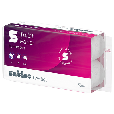 Toilettenpapier Satino prestige, Zellstoff, 4-lagig, 94 x 130 mm, 8 x 150 Coupons, 043030