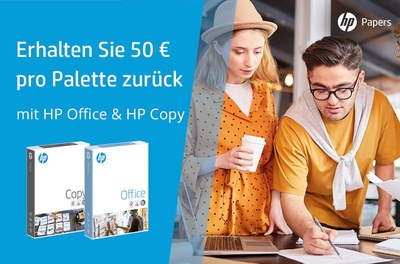 Jetzt 50 € pro Palette HP Copy und HP Office sparen!